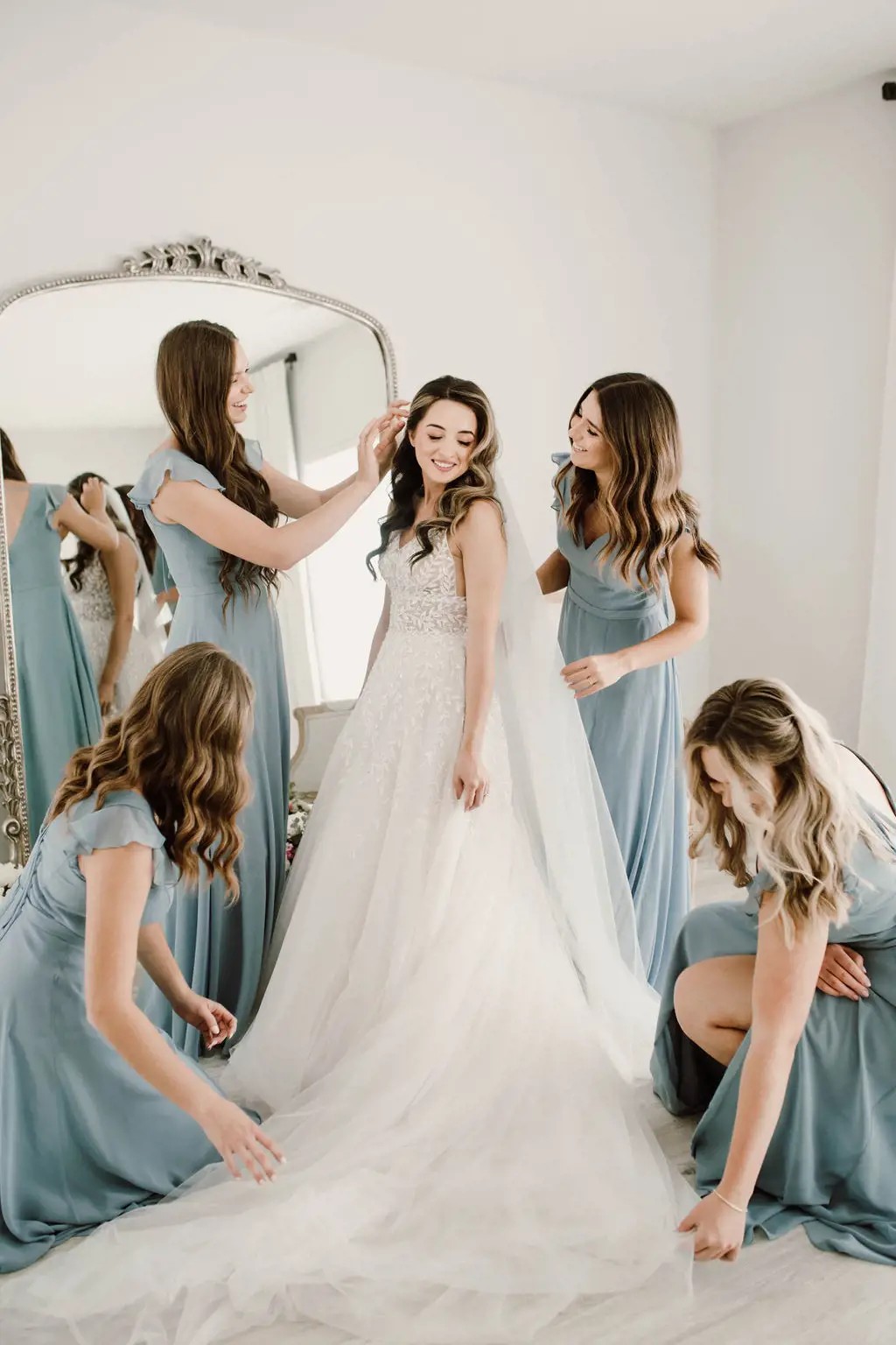 Model wearing a white gown
