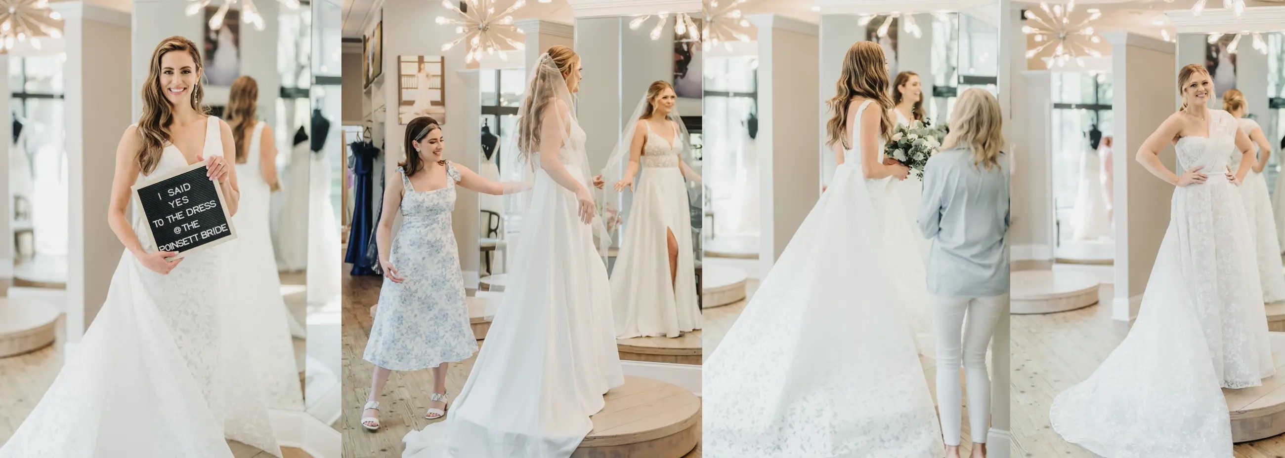 Models wearing a white gowns