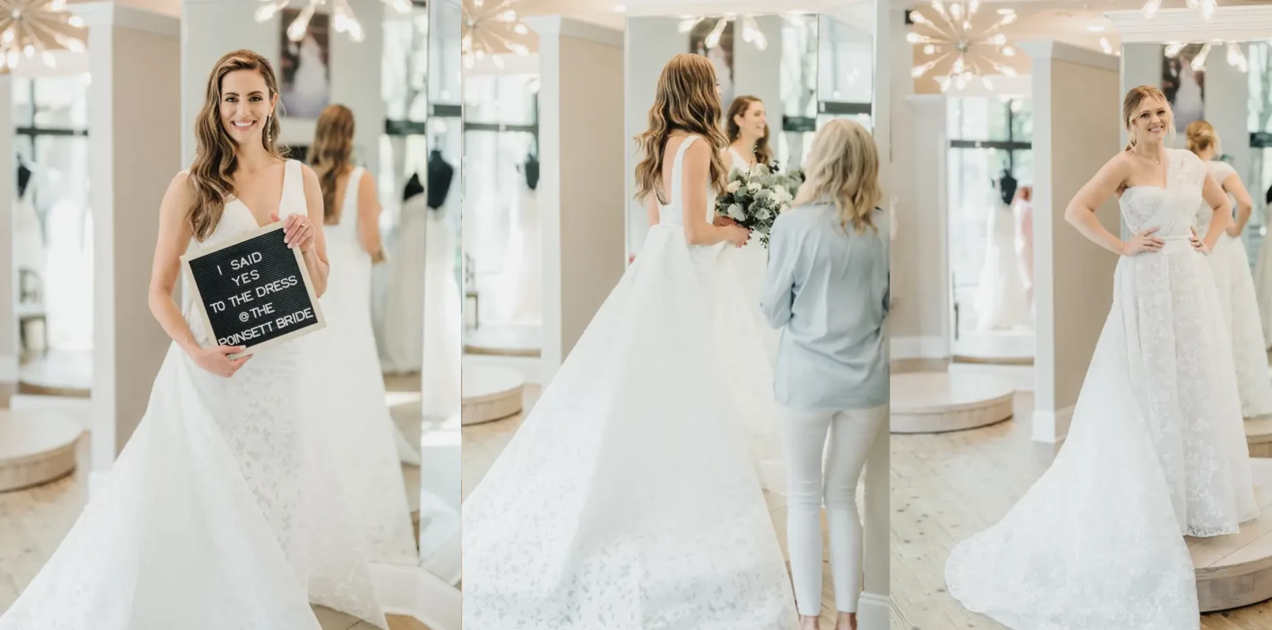 Models wearing a white gowns